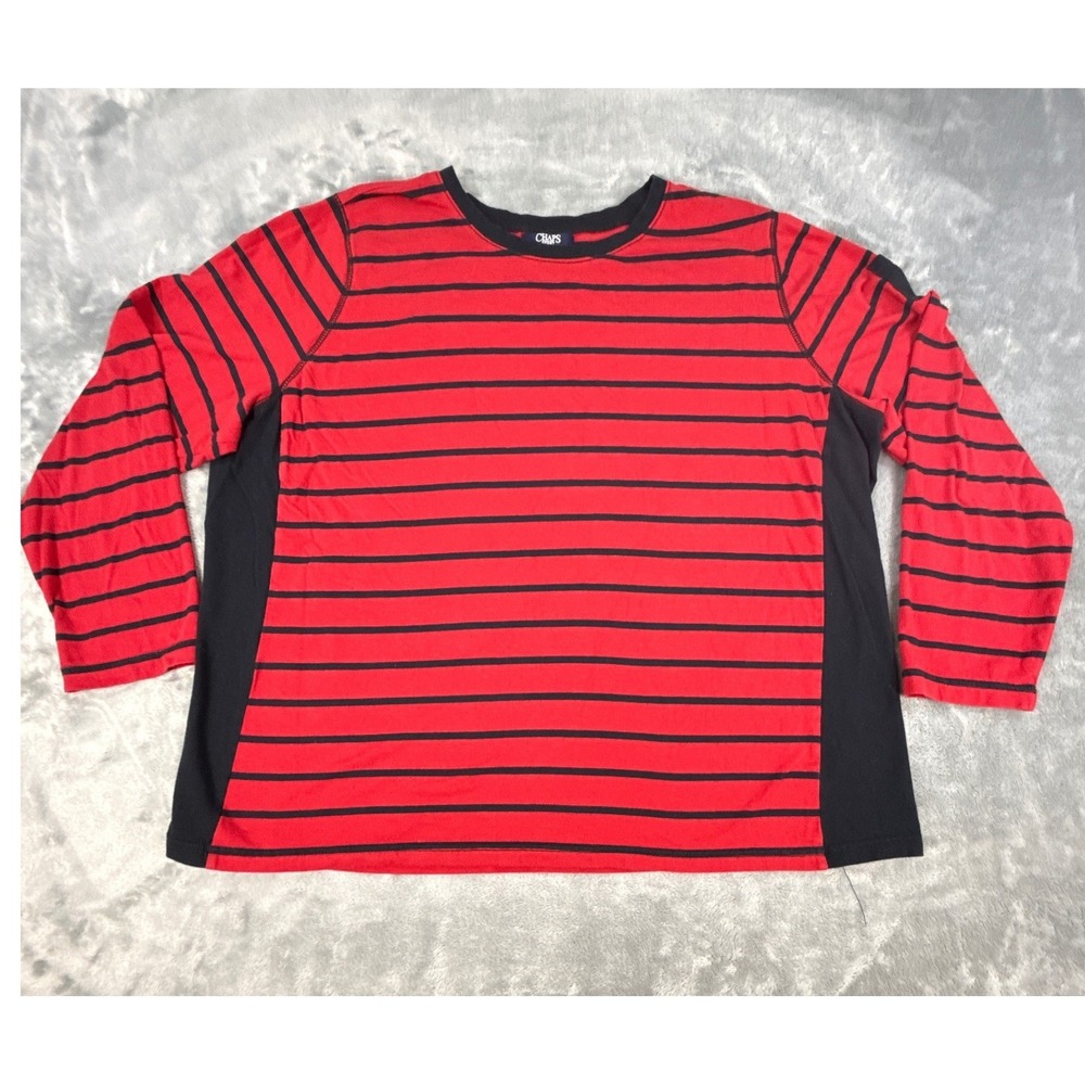 Chaps Sport Womens‎ 3X Red Black Striped Long Sleeve Crew Neck Top Shirt Classic